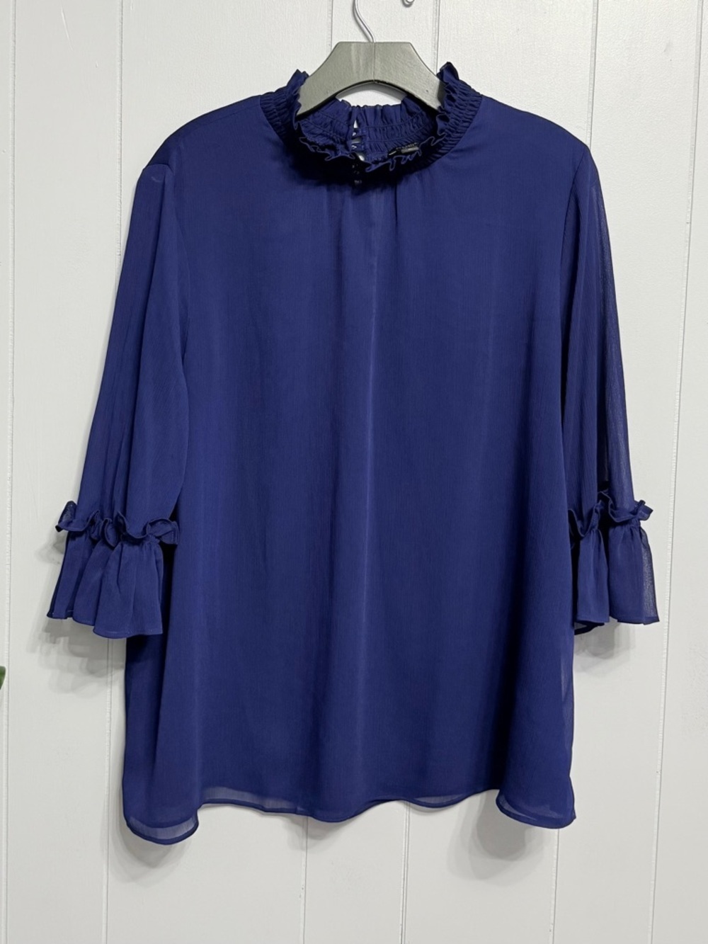 #17) Ann Taylor Factory Dark Purple Ruffle Neck Blouse
